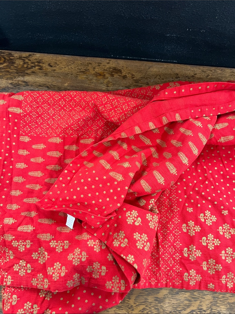World market red and gold bohemian table cloth rectangle cotton 60”x120”